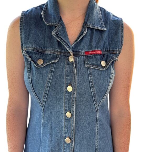 Vintage Y2K Women's No Excuses Denim Sleeveless Maxi Button Up Blue Dress Size M - Picture 2 of 8